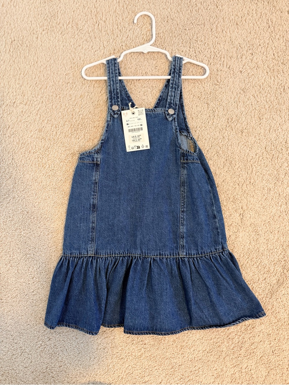 Zara Denim Ruffle Overall Dress - Blue